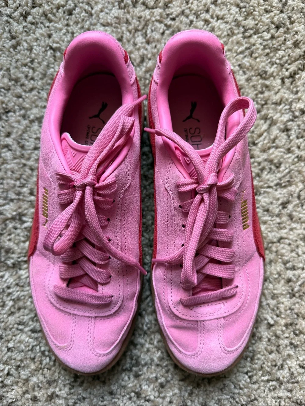 Puma Pink Suede Sneakers with Red Stripe kids 5.5 = women’s 7